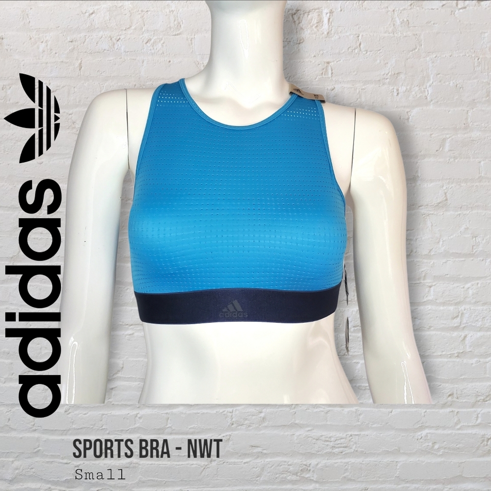 Adidas Cross-Back Blue Padded Halter Bra 2.0 Women's Extra Small